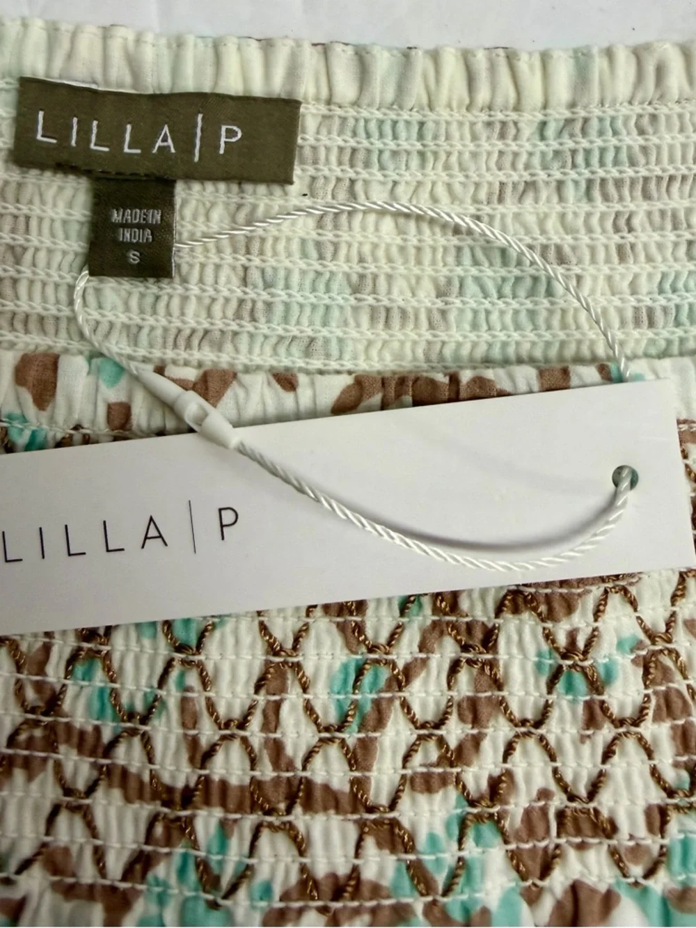 NWT Lilla P Smocked Waist Skirt in Aquamarine size‎ small cottagecore